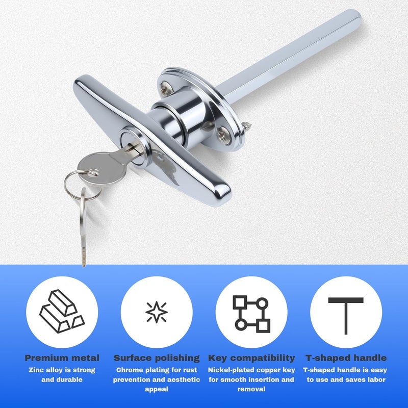 Wellmade Garage Door T-Handle Lock Replacement Kit - Heavy Duty Zinc Alloy with 2 Keys & Self-Tapping Screws for Wood/Metal Doors (1 Pack) - Image 3